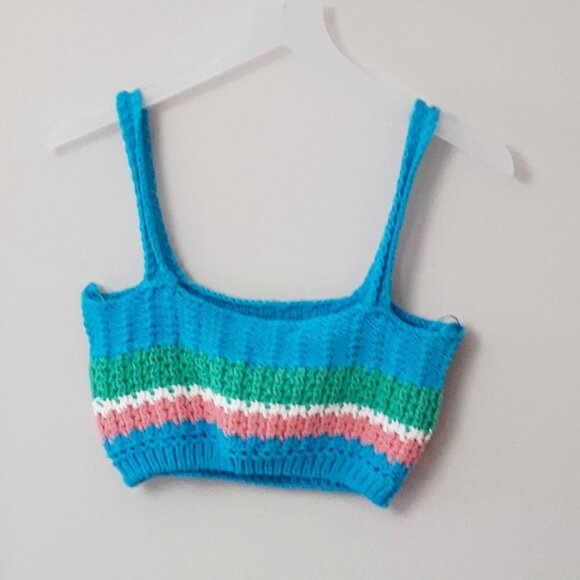 NWOT Zara multicolour horizontal stripe pattern knit crop top, M - Picture 8 of 8